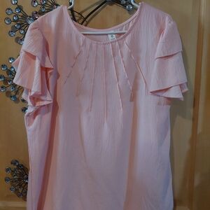 Women's Pink Ruffle Sleeve Blouse